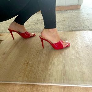 Red patent leather mules with 4 inch heels - fashion Nova size 7